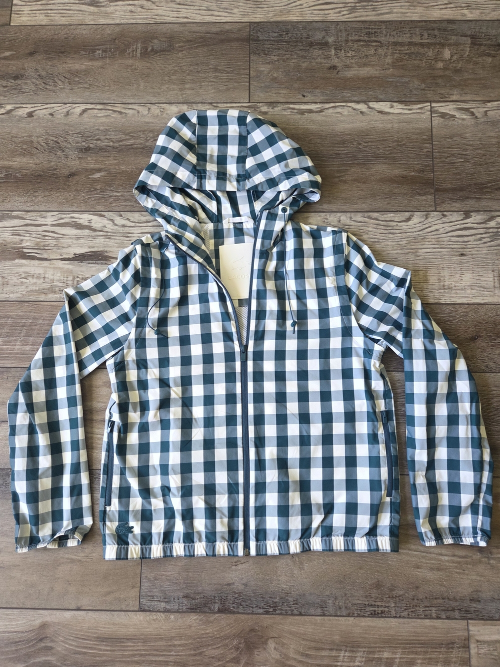 Lacoste Women's Hooded Utility Jacket - Green & White Gingham